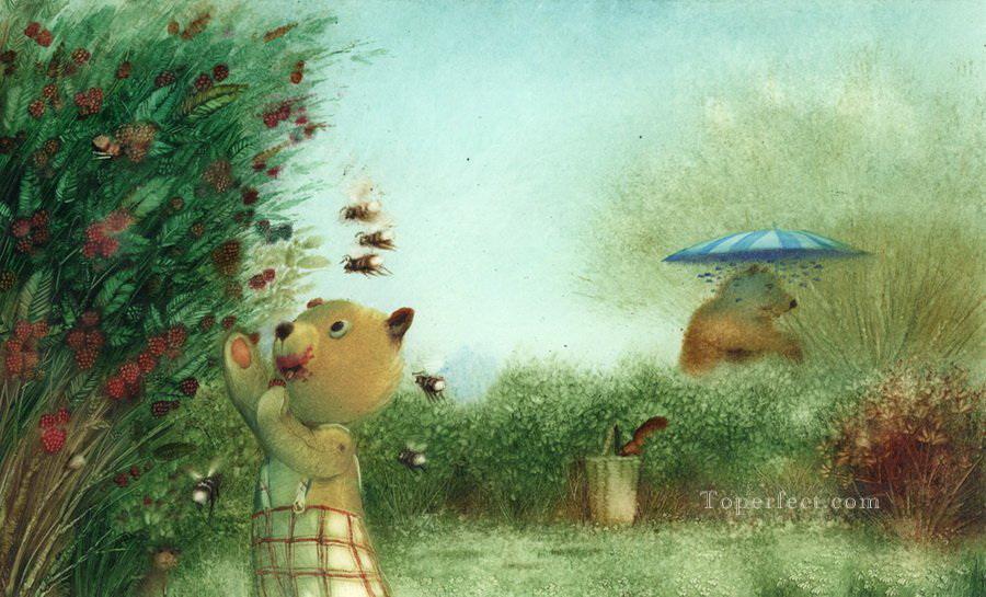 fairy tales bears bear stealing honey Oil Paintings